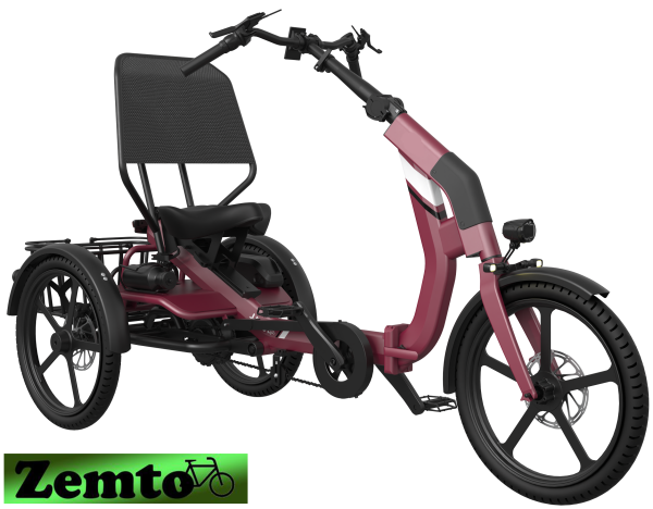 Elektro Dreirad Zemto-CHILL , 48V, 644 WH, 80 NM Weinrot matt